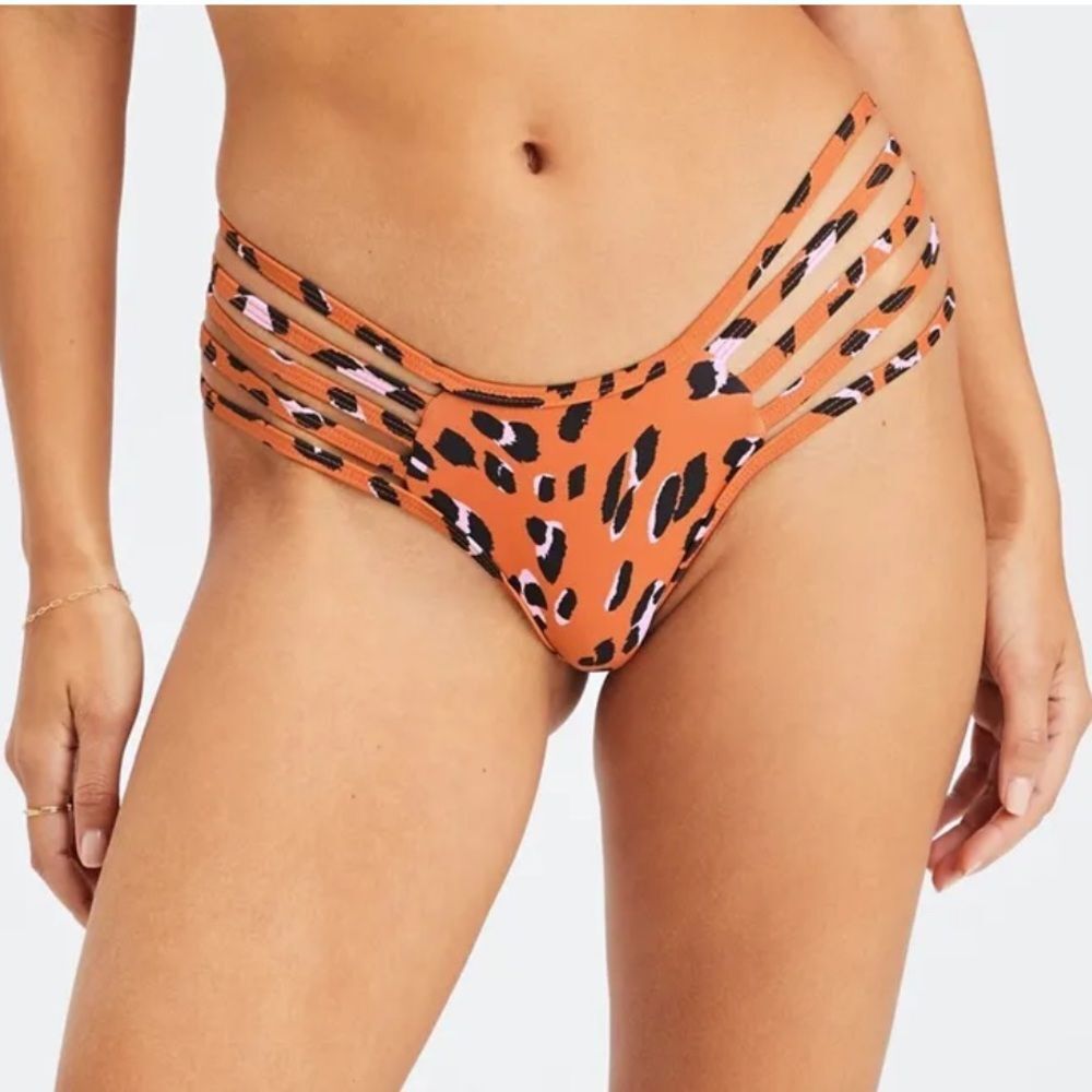 Fabletics Strappy‎ Bikini Bottom Orange Black Animal Print Size XXL